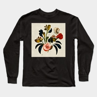 Vintage Red and Pink Flower Drawing Print Long Sleeve T-Shirt